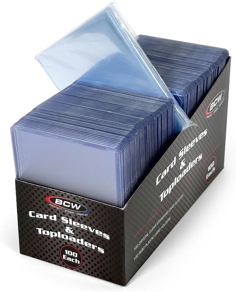 BCW Card Sleeves and Toploaders for Card Combo - 100 Count | Premium Top Loaders and Acid-Free Penny Sleeves | Great for Football, Magic: The Gathering, Pokémon, and Baseball Card Protectors - Image 1